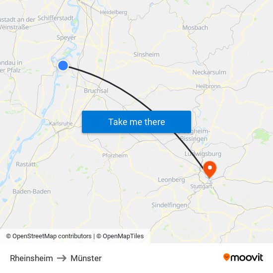 Rheinsheim to Münster map