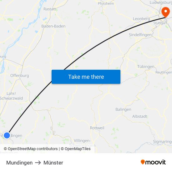 Mundingen to Münster map