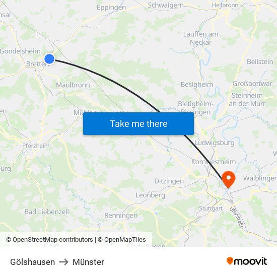 Gölshausen to Münster map