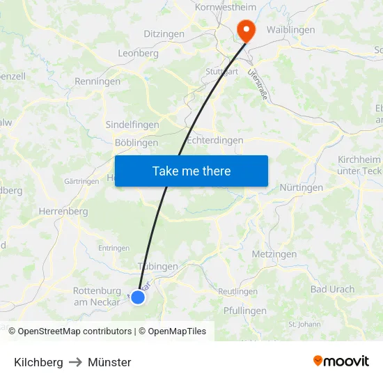 Kilchberg to Münster map