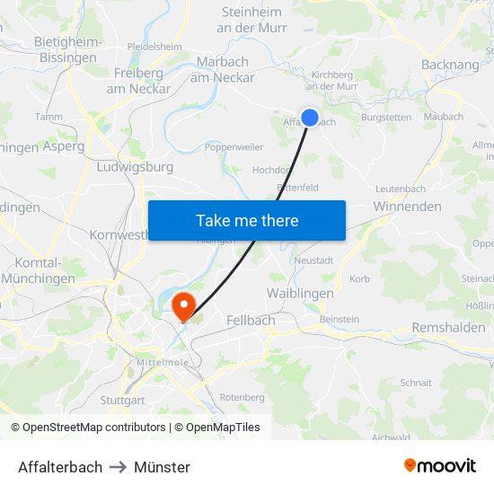 Affalterbach to Münster map