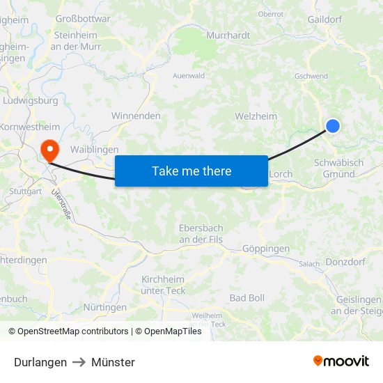 Durlangen to Münster map