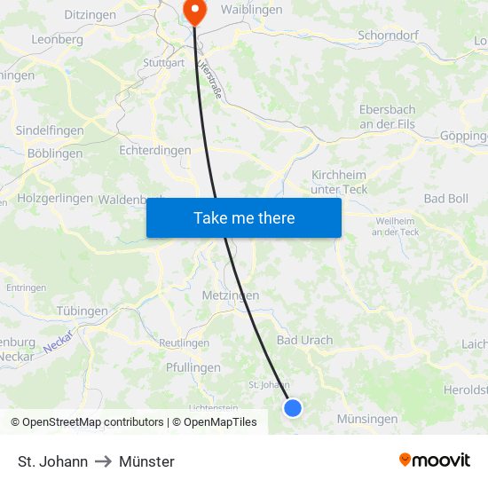 St. Johann to Münster map