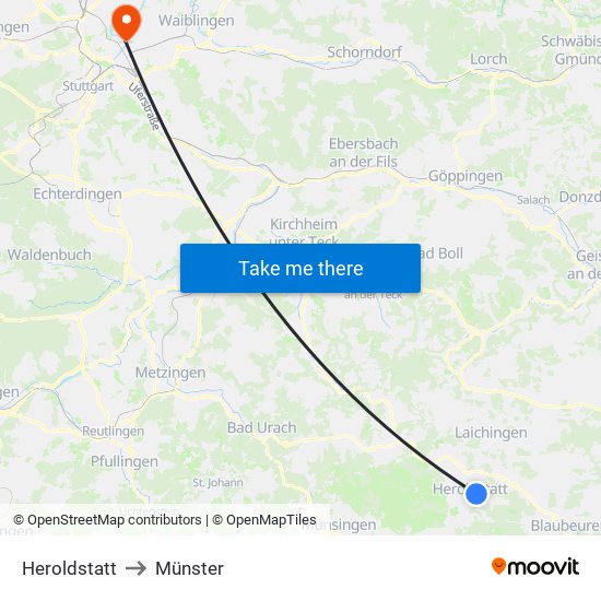 Heroldstatt to Münster map