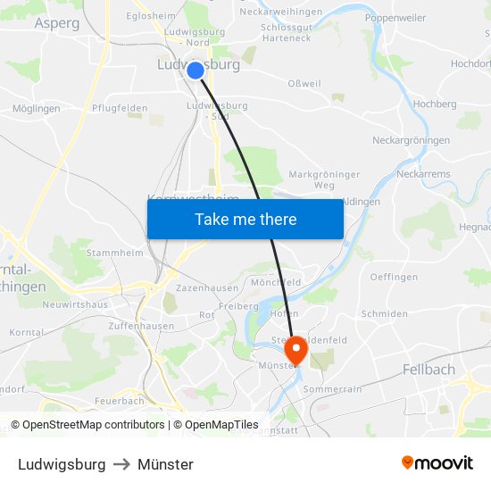 Ludwigsburg to Münster map