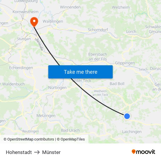 Hohenstadt to Münster map