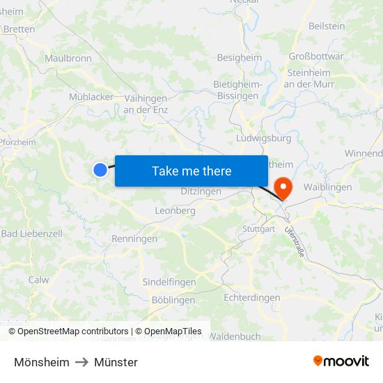 Mönsheim to Münster map