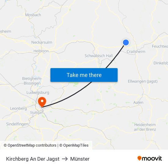 Kirchberg An Der Jagst to Münster map