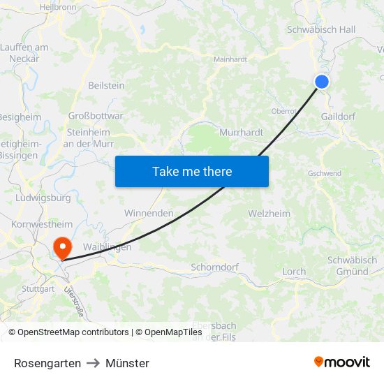 Rosengarten to Münster map