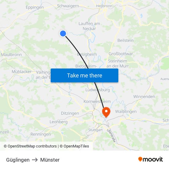 Güglingen to Münster map
