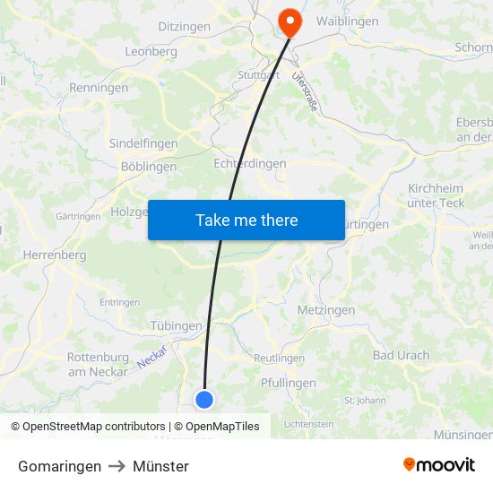 Gomaringen to Münster map