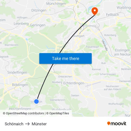 Schönaich to Münster map