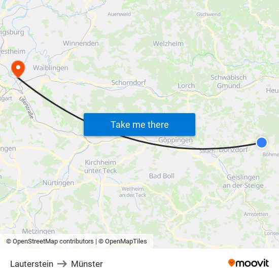 Lauterstein to Münster map