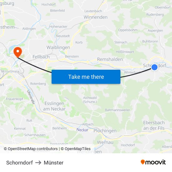 Schorndorf to Münster map