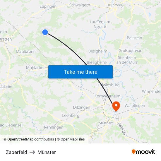 Zaberfeld to Münster map