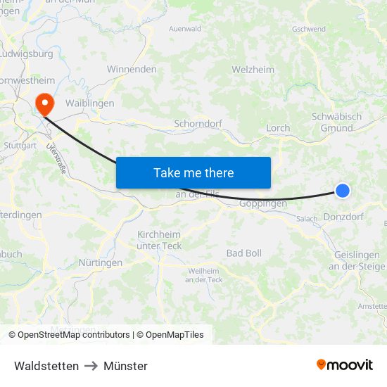 Waldstetten to Münster map