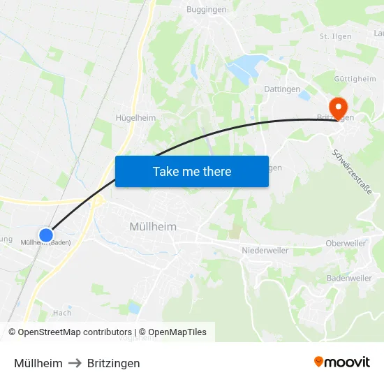 Müllheim to Britzingen map