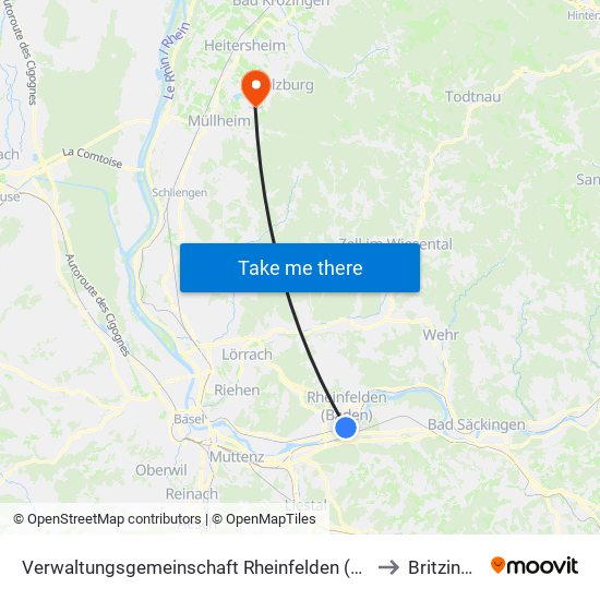 Verwaltungsgemeinschaft Rheinfelden (Baden) to Britzingen map