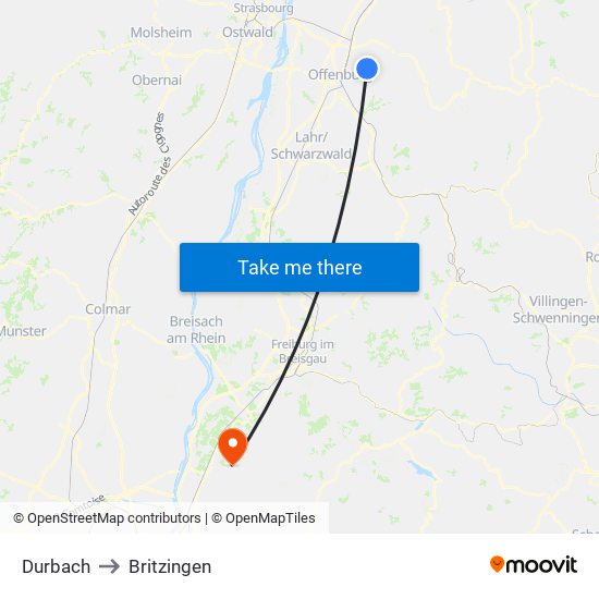 Durbach to Britzingen map