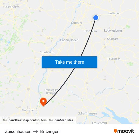 Zaisenhausen to Britzingen map