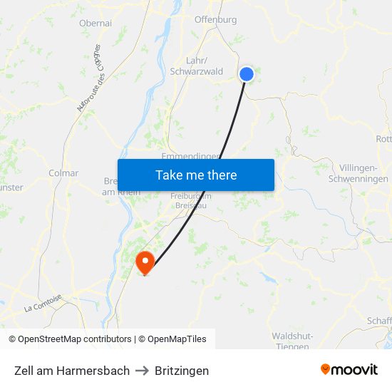 Zell am Harmersbach to Britzingen map