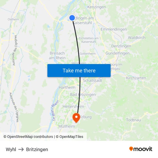 Wyhl to Britzingen map