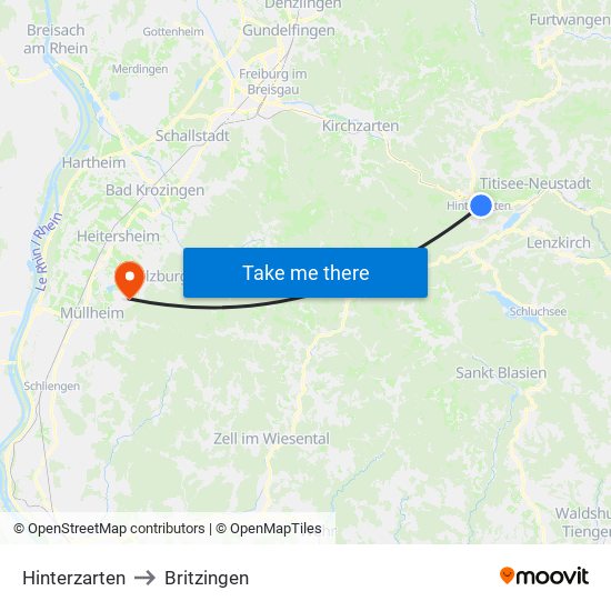 Hinterzarten to Britzingen map