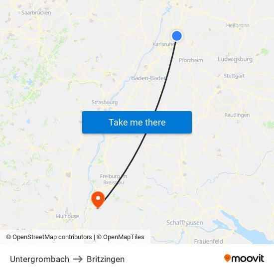 Untergrombach to Britzingen map