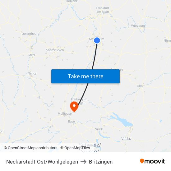 Neckarstadt-Ost/Wohlgelegen to Britzingen map