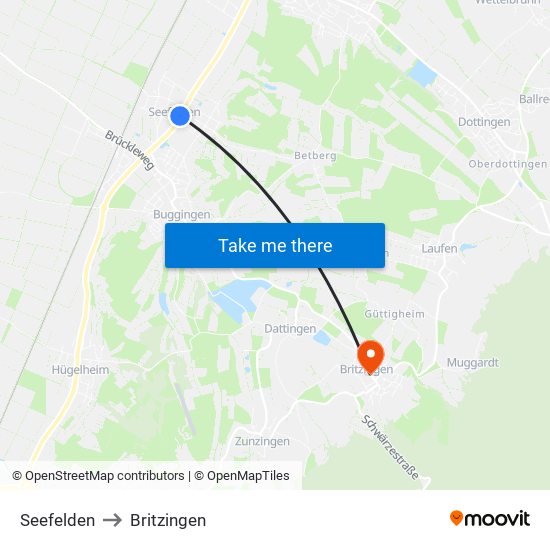 Seefelden to Britzingen map