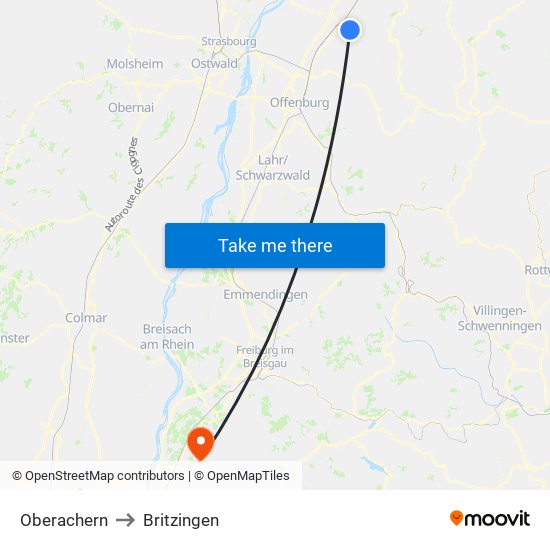 Oberachern to Britzingen map