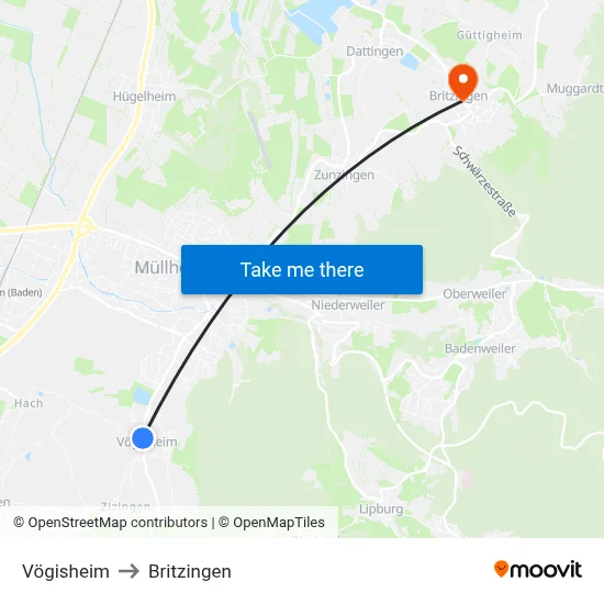 Vögisheim to Britzingen map