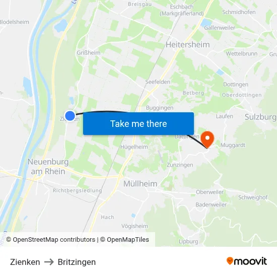 Zienken to Britzingen map