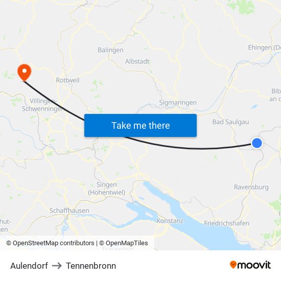 Aulendorf to Tennenbronn map