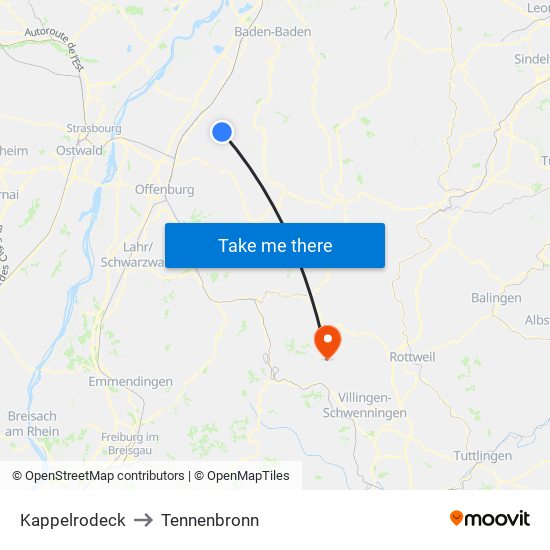 Kappelrodeck to Tennenbronn map