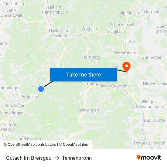 Gutach Im Breisgau to Tennenbronn map