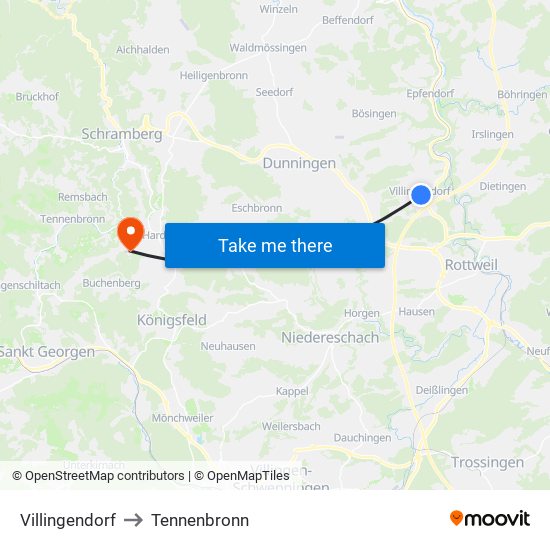 Villingendorf to Tennenbronn map