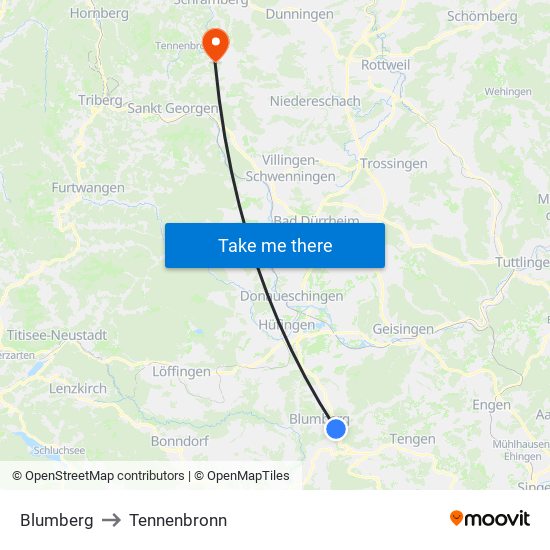 Blumberg to Tennenbronn map