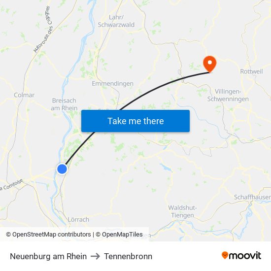 Neuenburg am Rhein to Tennenbronn map