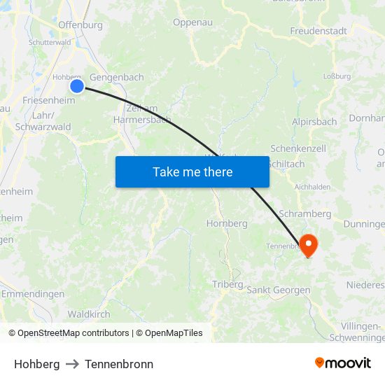 Hohberg to Tennenbronn map