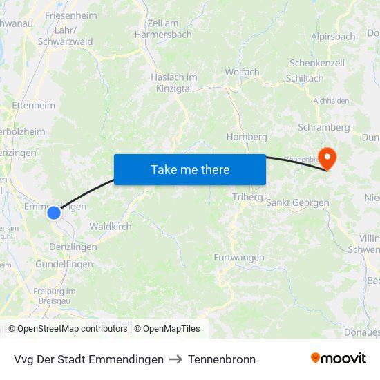 Vvg Der Stadt Emmendingen to Tennenbronn map