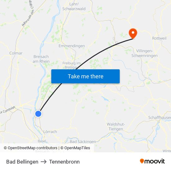 Bad Bellingen to Tennenbronn map