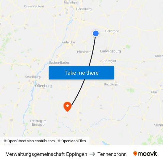 Verwaltungsgemeinschaft Eppingen to Tennenbronn map