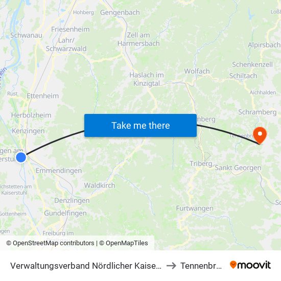 Verwaltungsverband Nördlicher Kaiserstuhl to Tennenbronn map