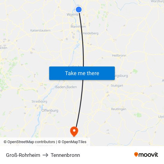 Groß-Rohrheim to Tennenbronn map