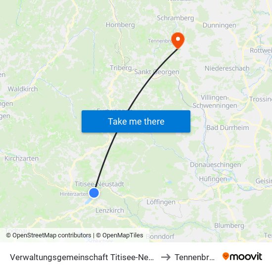 Verwaltungsgemeinschaft Titisee-Neustadt to Tennenbronn map