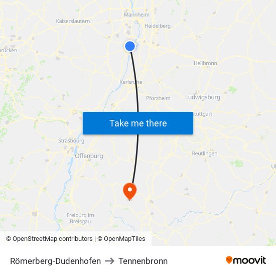 Römerberg-Dudenhofen to Tennenbronn map