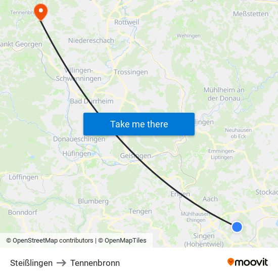 Steißlingen to Tennenbronn map