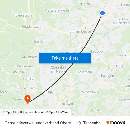 Gemeindeverwaltungsverband Oberes Gäu to Tennenbronn map