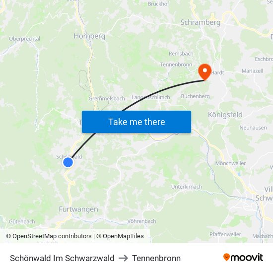 Schönwald Im Schwarzwald to Tennenbronn map